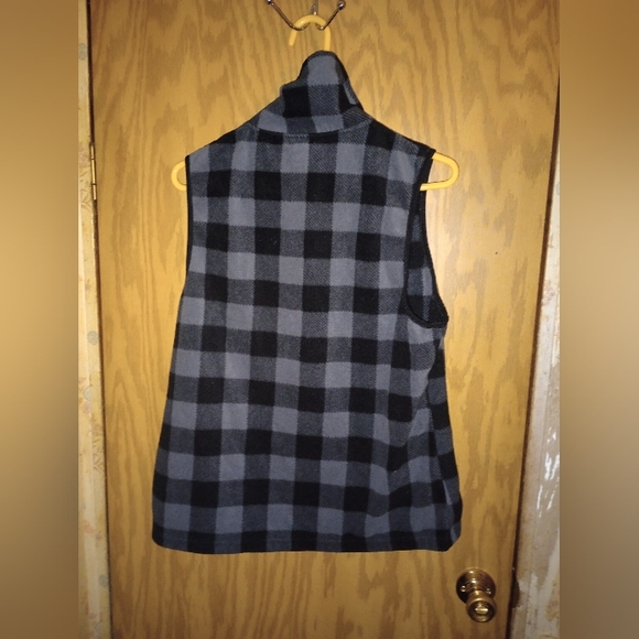 Chaps Sport Vest For Ralph Lauren Europe Mens XL Zip Fleece Black/Grey Plaid - Picture 2 of 16